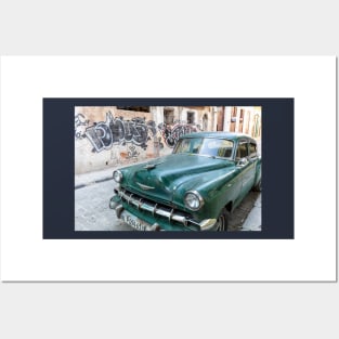 Classic Green Car In Old Havana Cuba Posters and Art